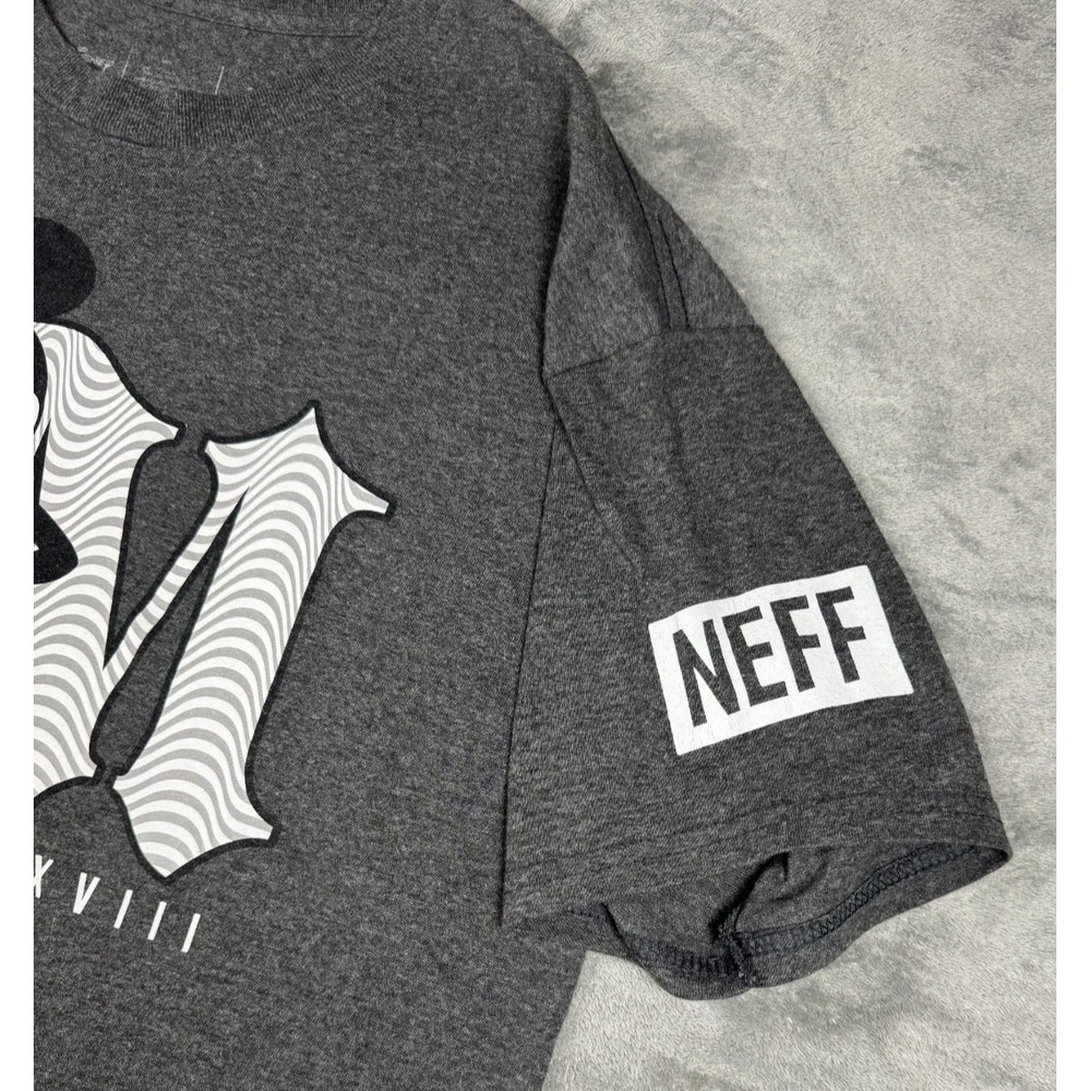 Neff x Disney Tee Shirt Charcoal Grey Mickey Mouse Graphic Print Mens Size Large - Picture 7 of 11